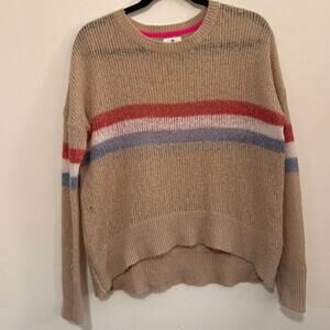 Sundry Cashmere Wool Stripe Knit Sweater – Lightweight Neutral Pullover, Sz1 (S)